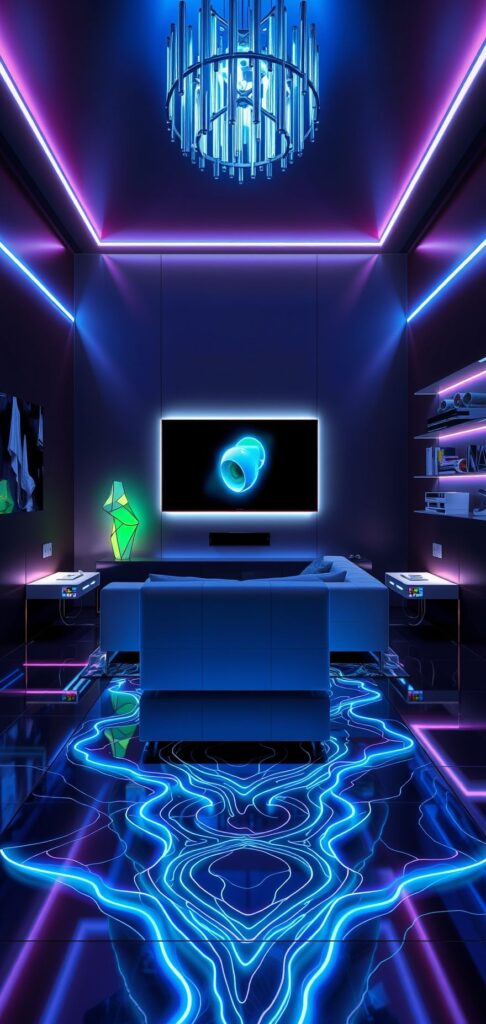 Create a High Energy Living Room with Neon Accents and Tech Driven Elements