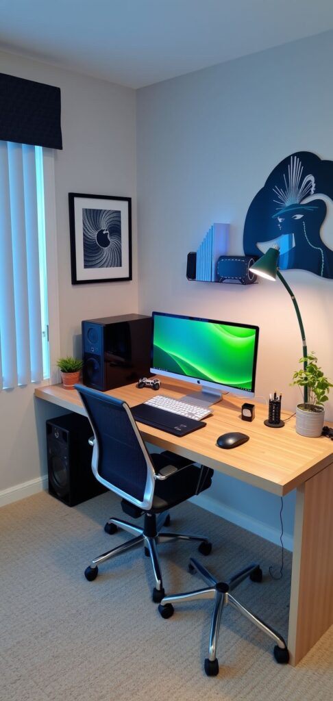 Home office with Computer Set Up Customizes PC and Personalized